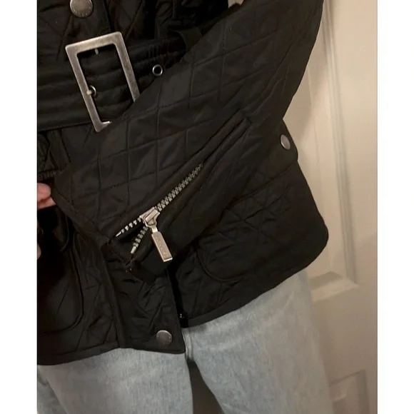 Barbour Black Quilted Belted Utility Technical Funnel Neck Lightweight Jacket 4 - Picture 4 of 13
